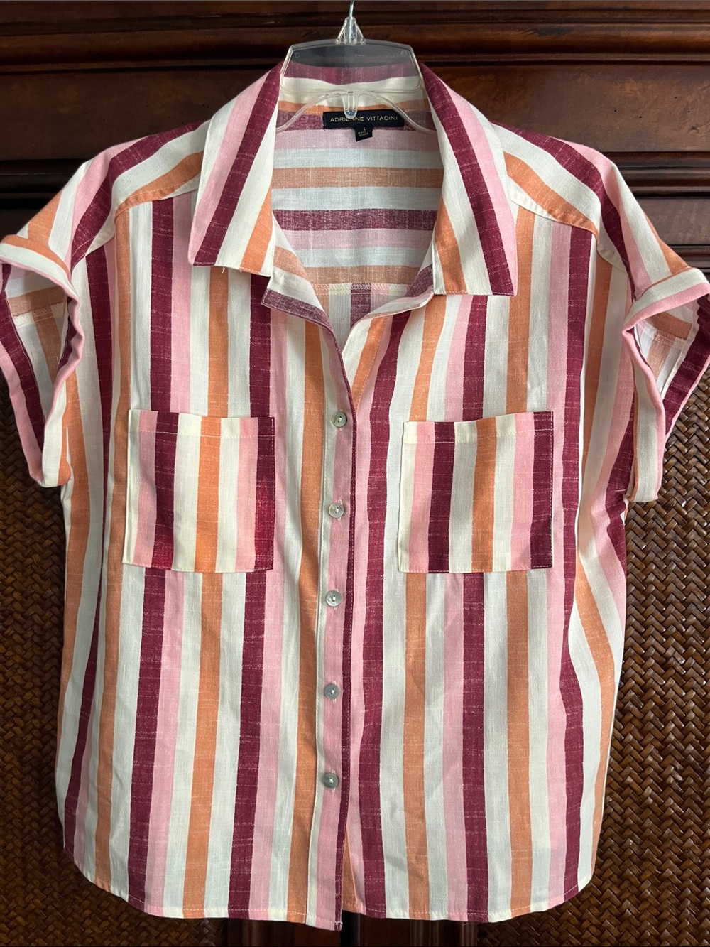 Adrienne Vittadini Multicolor Vertical Stripe Button-Up Shirt